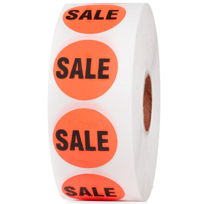 Perco 1-Inch Fluorescent Red Promotional Sale Circle Sticker Labels - 1,000 Labels Per Roll - Ideal for Retail, Flea Markets, Sales Events, Discount Marking, Clearance & More - Made in USA - Image 1